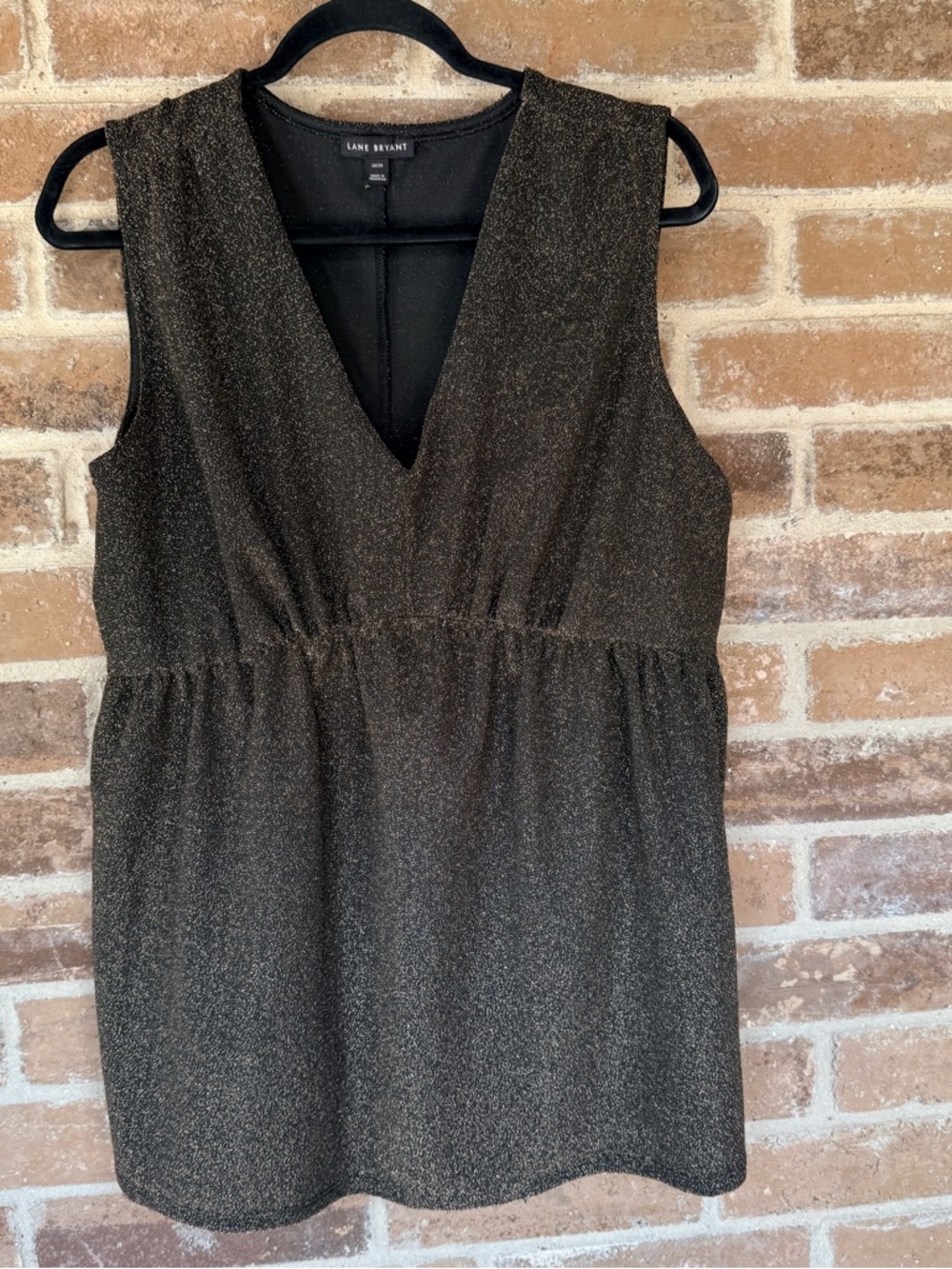 Lane Bryant Black with Gold Sparkle V-Neck Mini Dress